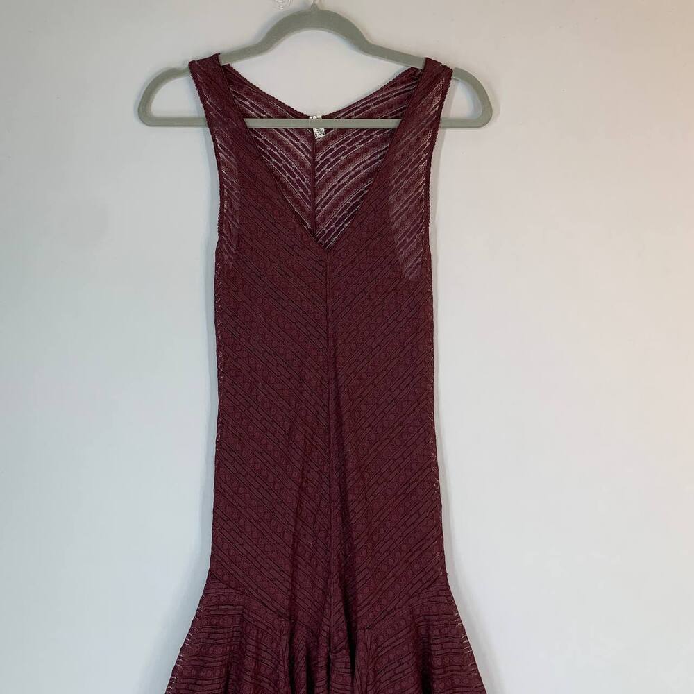 Free People Lila Maxi Dress XS Burgundy Boho Knit Sheer Festival Asymmetric Hem - Picture 9 of 15
